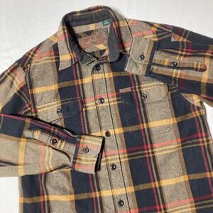 Orvis Thick Flannel Shirt Jacket Shacket Brown Yellow Men's Size Small w Pockets
